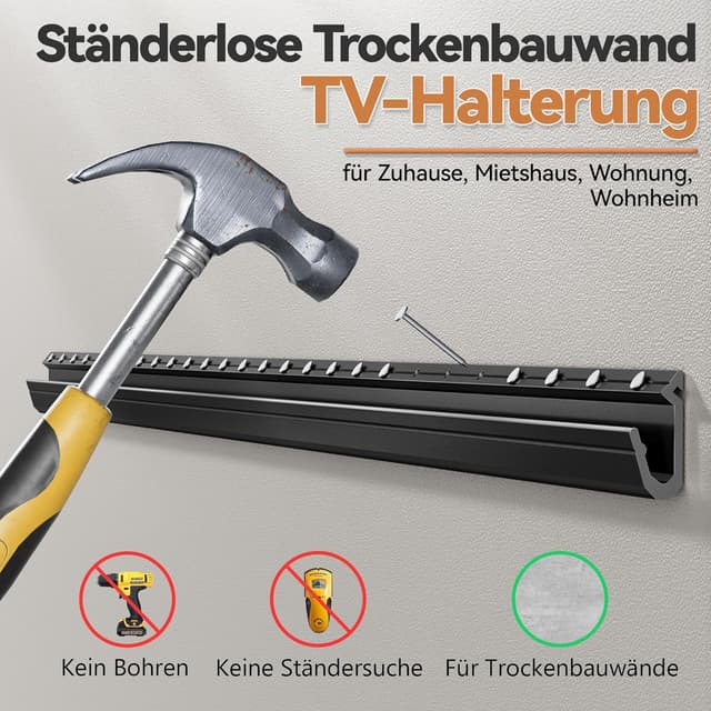Detalle de Ständerlose TV-Wandhalterung (ohne Bohren) für 12–55 Zoll, neigbar bis 5° – VESA bis 400 x 400 mm, bis 45 kg