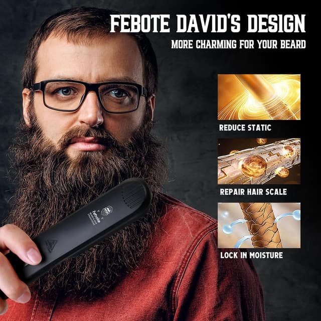 Detalle de FEBOTE Heated Ionic Hair Straightening Brush for Men with 5 Heat Settings and Travel Bag