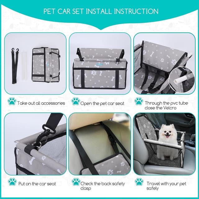 Detalle de Nobleza Seggiolino auto per cani di taglia piccola con trasportino e coprisedile impermeabile (40 × 34 × 25 cm) – Grigio