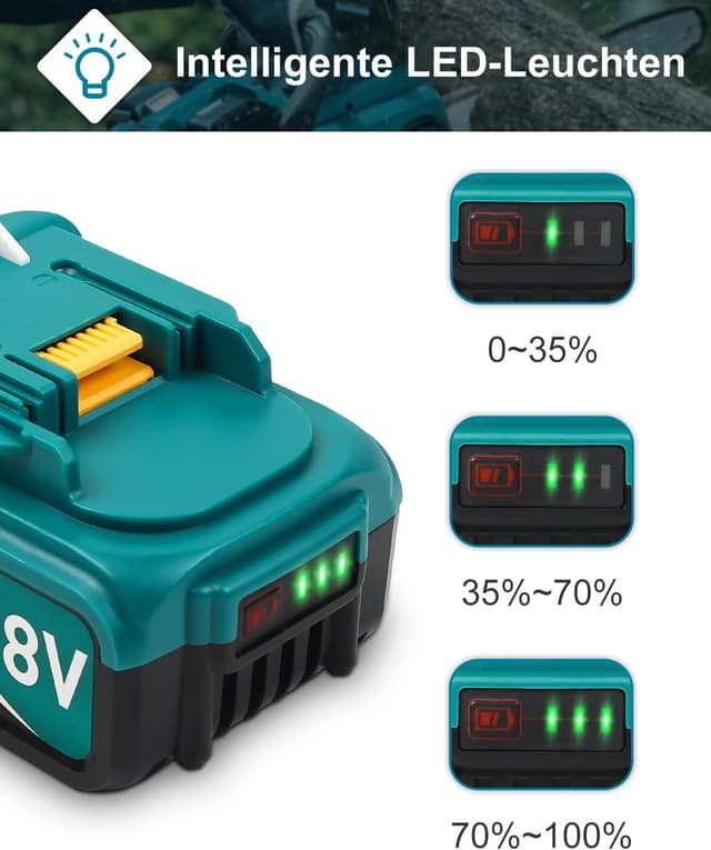 Detalle de TeenPower 18-V Li-Ion Ersatzakku 5.500 mAh (BL1855B/BL1860B/BL1860/BL1850B/BL1850/BL1840/BL1830/BL1815, 2 Stück)