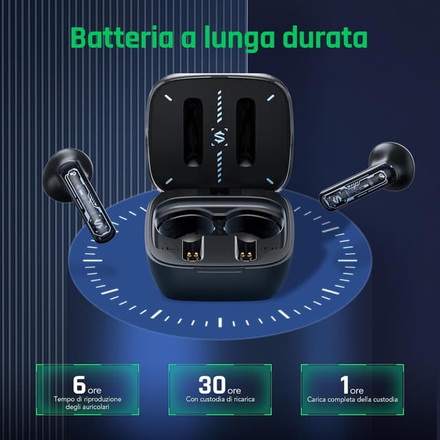 Detalle 2 de Black Shark T15 True Wireless da gioco e musica con Bluetooth 5.3, fino a 30 ore e modalità Gaming/Music