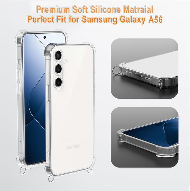 Detalle de Coque XTCASE pour Samsung Galaxy A56 5G avec tour de cou (collier) en silicone TPU transparent noir