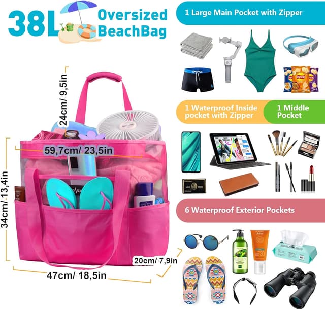 Thumbnail 1 de ZUXNZUX Bolsa Playa XXL Familiar Impermeable Plegable Malla Lavable 🏖