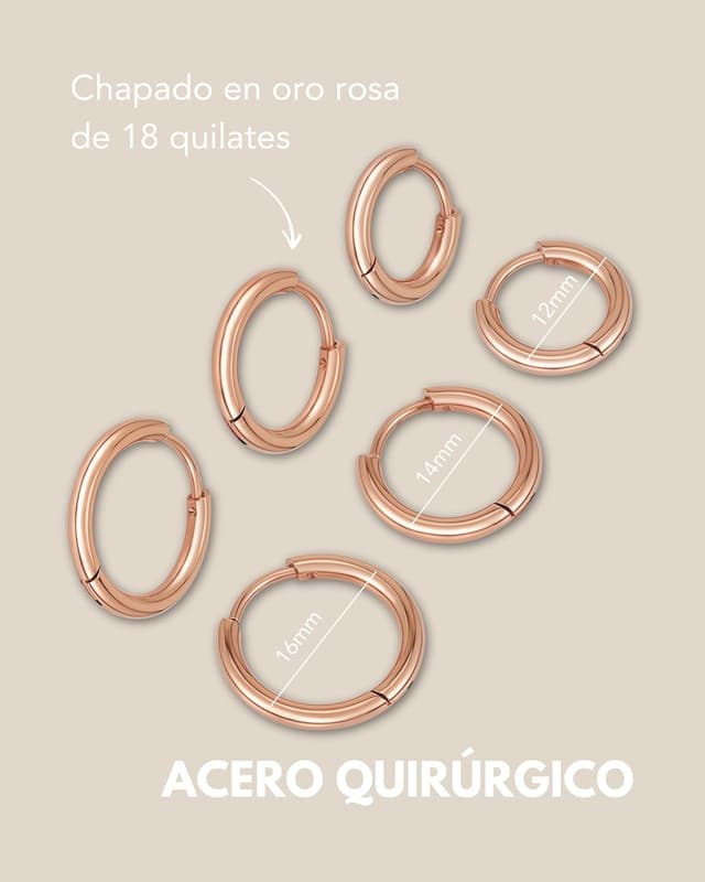 Thumbnail 4 de Aros de acero inoxidable oro rosado para mujer - 3 pares