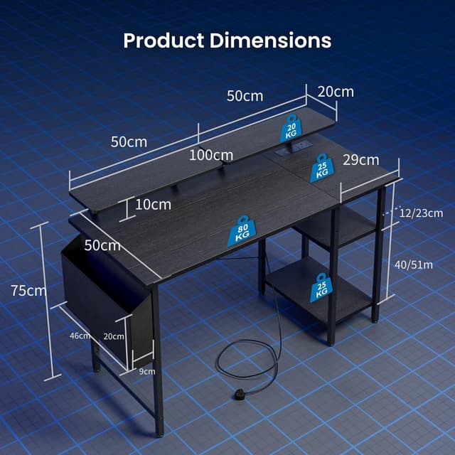Detalle 2 de DOMSHOCT Gaming Desk with LED Lights & Power Outlets (Reversible) – 100×50cm Corner Style