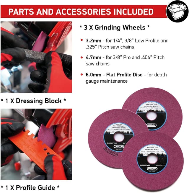 Detalle de Oregon professionelle 230V Tisch-/Wand Sägeketten-Schleifmaschine (410-230) – zum Schärfen von Kettensägen