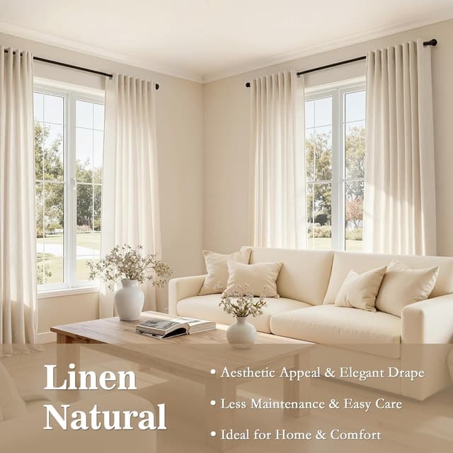 Detalle 1 de Beige Leinen-Vorhang 225 cm mit Ösen