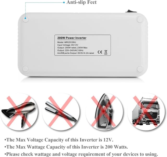 Thumbnail 6 de BESTEK 200W Car Power Inverter DC 12V to AC 230/240V with 4 USB and Dual Socket