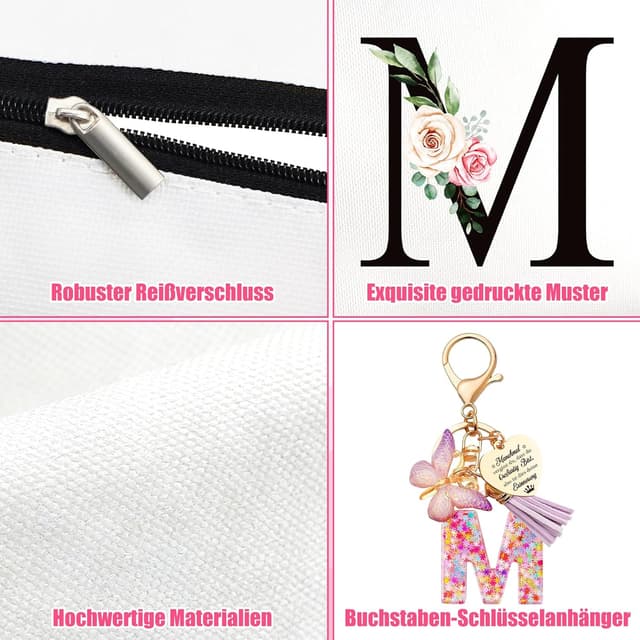 Detalle de TUZELIYA personalisierte Kosmetiktasche mit Buchstaben-Anhänger (S) – Geschenkidee für Frauen, Mütter & Brautjungfern