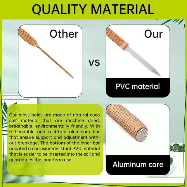 Detalle de Bendable Moss Pole for Plants (Monstera) – Bendable Coco Coir Plant Support Stakes, 2 Pack (25 in/48 in)