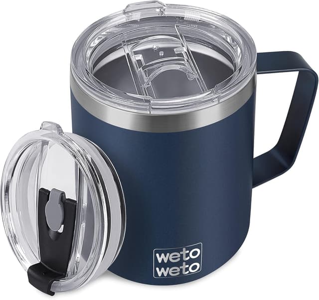 Detalle de WETOWETO 14 oz Vacuum Insulated Stainless Steel Coffee Tumbler with Lid (Navy Blue)