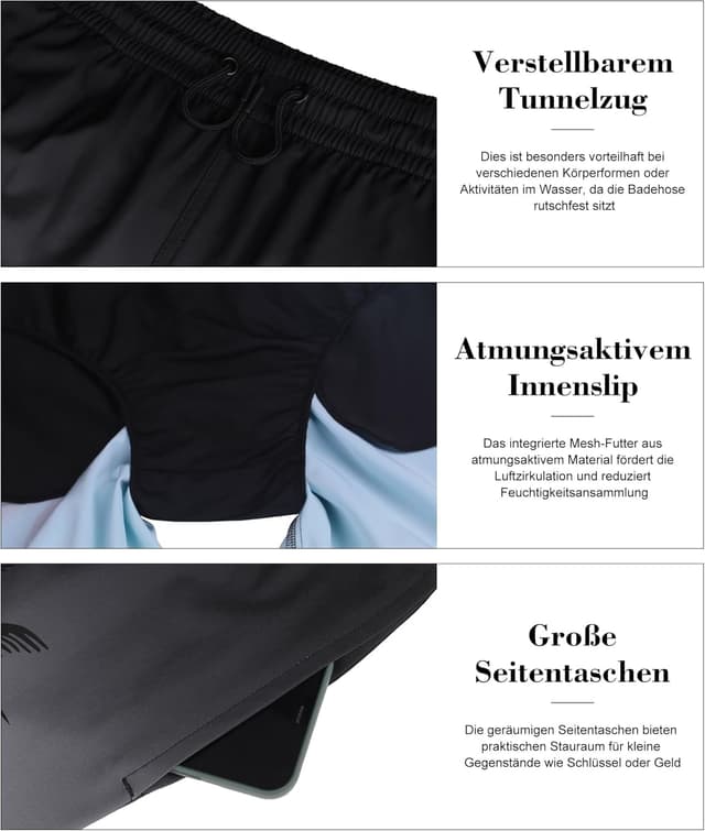 Detalle de Werfami Badehose Herren Lang – Badeshorts mit Innenhose, schnelltrocknend & UV-Schutz (S–3XL)