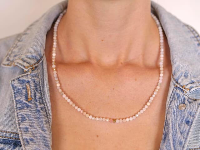 Detalle de BERGERLIN Naturstein Perlen Halskette mit Verschluss und 925 Sterling Silber- oder vergoldeter Perle