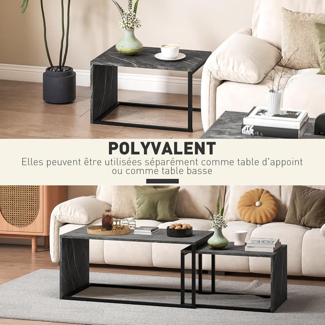 Thumbnail 5 de HOMCOM Lot de 2 Tables Basses gigognes 90 cm