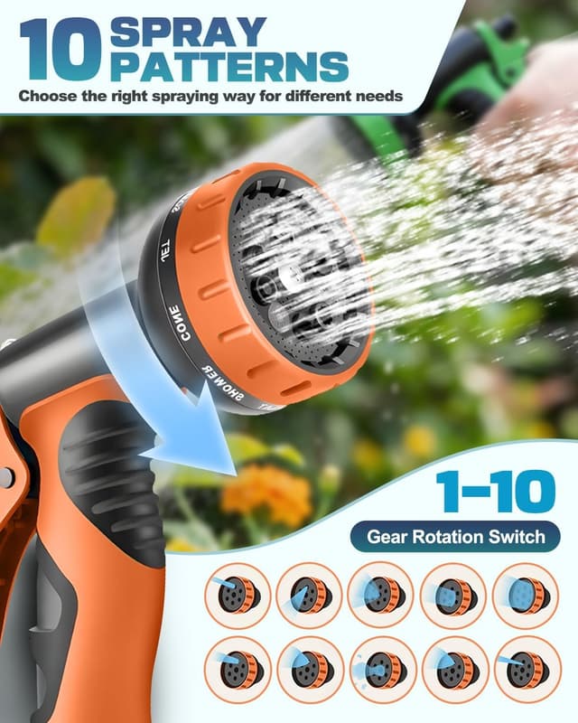 Detalle de Expandable Garden Hose Pipe 150FT/45M with 10-Pattern Spray Nozzle (Expandable 4-layer latex core, 1/2" & 3/4" connectors)