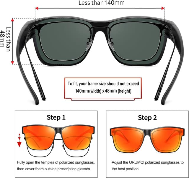 Detalle de URUMQI Überzieh-Sonnenbrille für Brillenträger (UV400, polarisiert) – beige Schildpatt-Optik