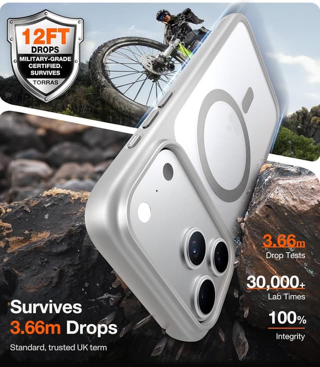 Detalle de TORRAS iPhone 17 Pro Case with MagSafe (Magnetic) – 12FT military grade shockproof, grey