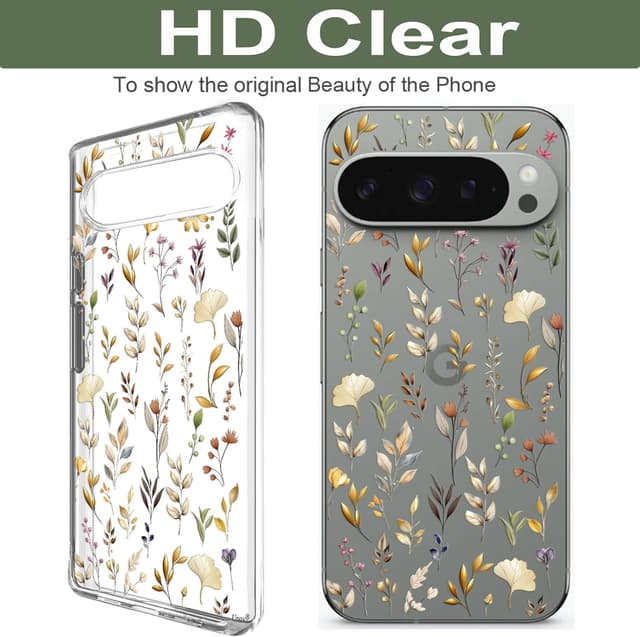 Detalle 2 de Unov Hülle für Google Pixel 9 Pro XL – klare, schlanke Soft-TPU-Schutzhülle mit Prägung (Goldener Garten)