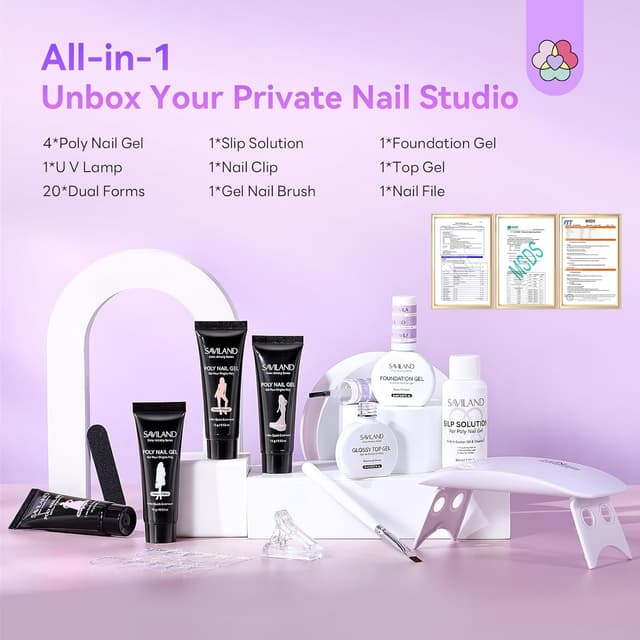 Thumbnail 6 de SAVILAND Polygel Starter Set mit UV-Lampe – 4 Farben (Weiß, Rosa, Nude, Weizen) für DIY-Nagelverlängerungen