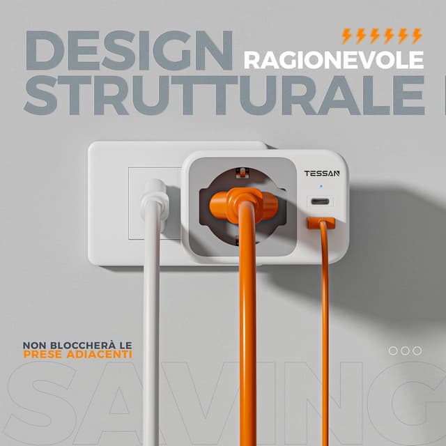 Thumbnail 4 de TESSAN Presa Multipla 2500W con USB 🔌