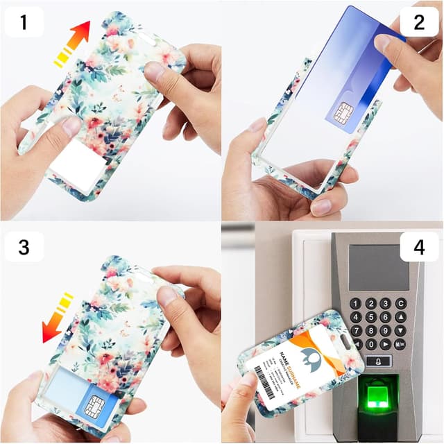 Detalle de Porte-badge Lusibaka pour carte avec cordon tour de cou rétractable et mousqueton rotatif (H-Fleurs roses blanches)