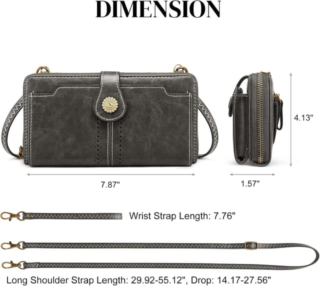 Detalle de S-ZONE Pn21b017 porte-monnaie pour téléphone femme en cuir végétalien avec protection RFID