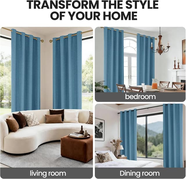 Detalle de Ystyle rideaux occultants 100% Blackout (lot de 2) 140x175 cm effet lin, anti froid, anti chaleur, anti bruit et anti UV – bleu lac