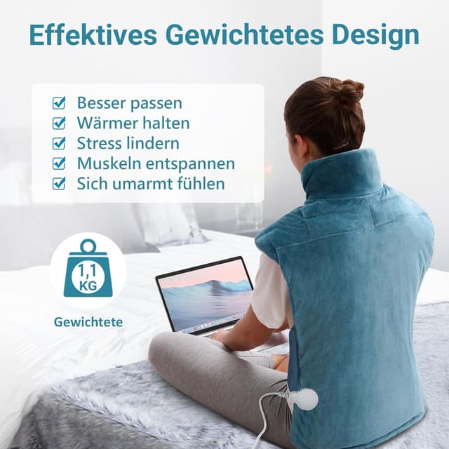 Detalle de Comfytemp gewichtetes Heizkissen für Rücken, Schulter und Nacken mit 9 Wärmestufen & Abschaltautomatik