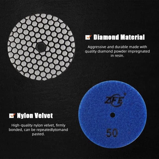 Detalle de Diamond Polishing Pads ZFE 9-Piece Set (4-inch / 100mm) with 5/8”-11 Backing Plate