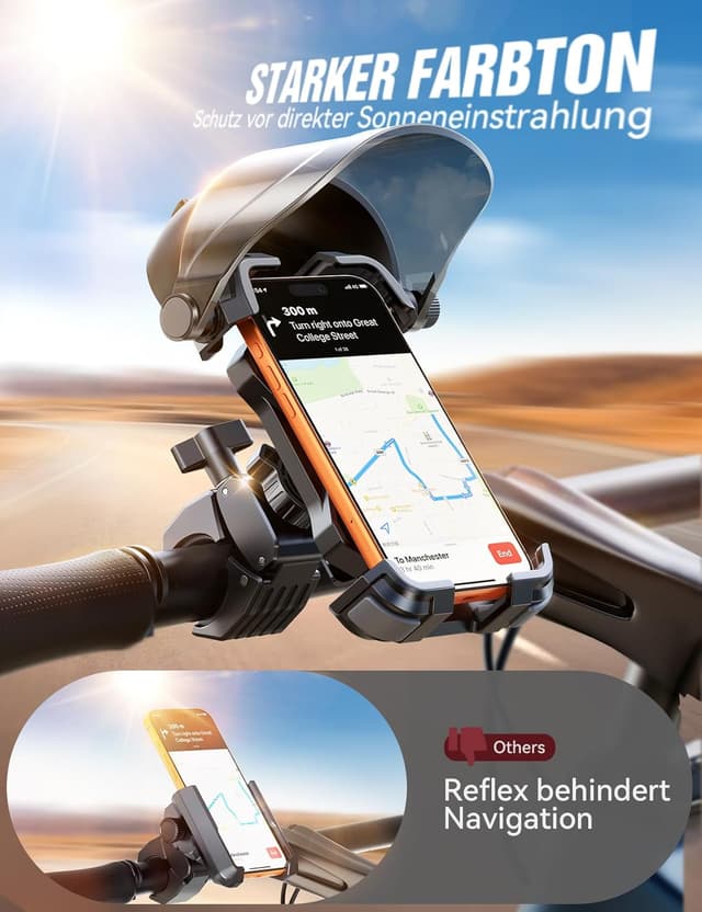 Detalle de 2026 JOYROOM Handyhalterung Fahrrad mit Sonnenblende – Handyhalter am Lenker mit 1S-Montage, universell für 4,7–7 Zoll