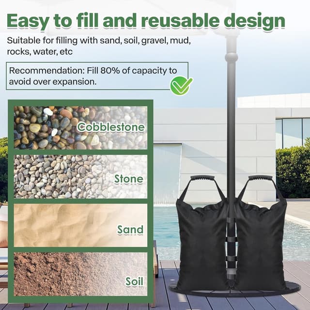 Detalle de Adiwo 4-teiliges Gewichtsset für Pavillon-Sandsäcke (600D Oxford), zum Befüllen mit Griff, 45 x 30 cm