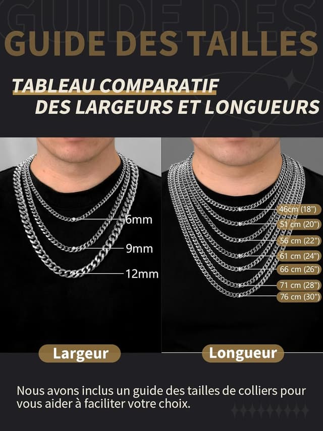 Detalle de FindChic Chaîne homme en acier inoxydable 316L maille gourmette cubaine large 6/9 mm