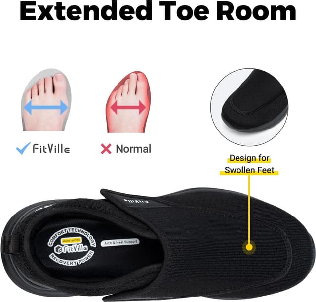 Detalle de FitVille Mens Extra Wide Fit Diabetic Shoes – Easy Slip-On Adjustable Orthopedic Slippers for Swollen Feet