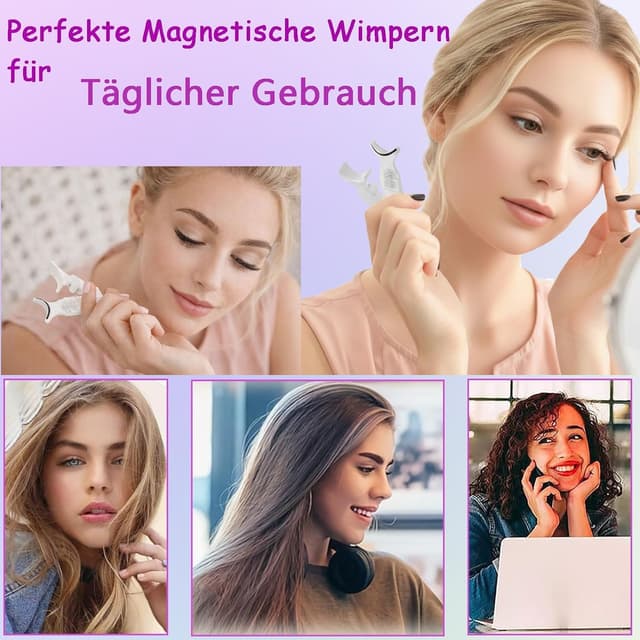 Detalle de Chlffua Magnetische Wimpern Set für natürliches Styling mit Applikator – wiederverwendbare Magnetwimpern ohne Kleber & Eyeliner