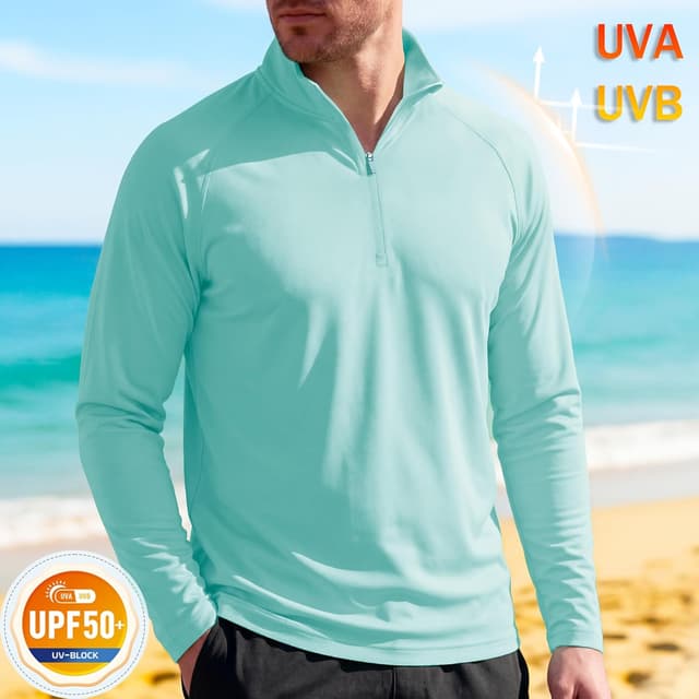 Detalle 2 de MAGCOMSEN Men’s Long Sleeve Sun Shirts UPF 50+ 1/4 Zip Rash Guard Tee (Polyester)