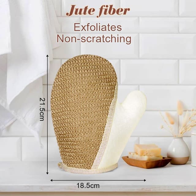 Detalle 2 de LOPHE Guanti Esfolianti in juta e spugna, 2 pezzi per doccia e bagno