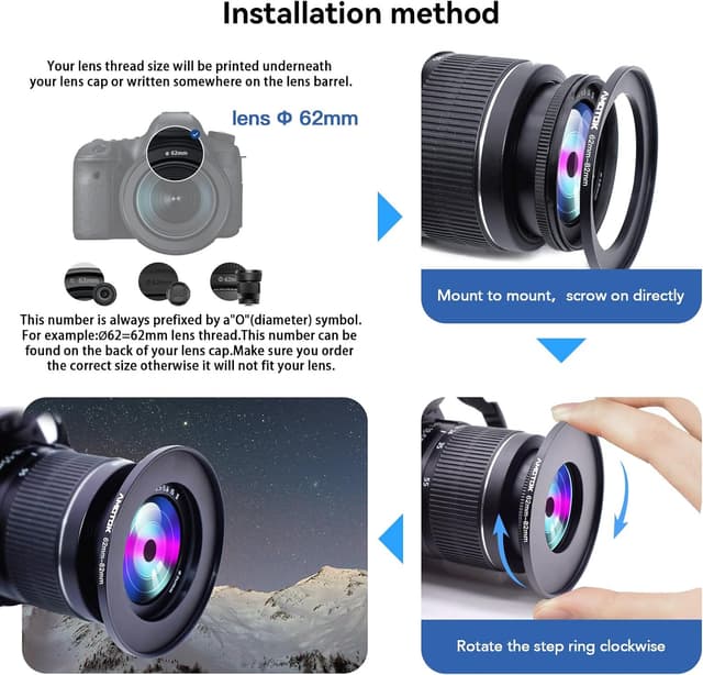 Detalle de 62mm to 82mm Camera Lens Adapter Step-up Ring for 82mm filters and accessories