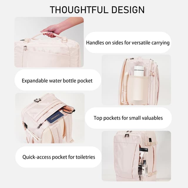 Detalle 2 de ECOHUB 20L Max Ryanair Cabin Bag 40 x 20 x 25cm Underseat Backpack with USB Port (Beige)