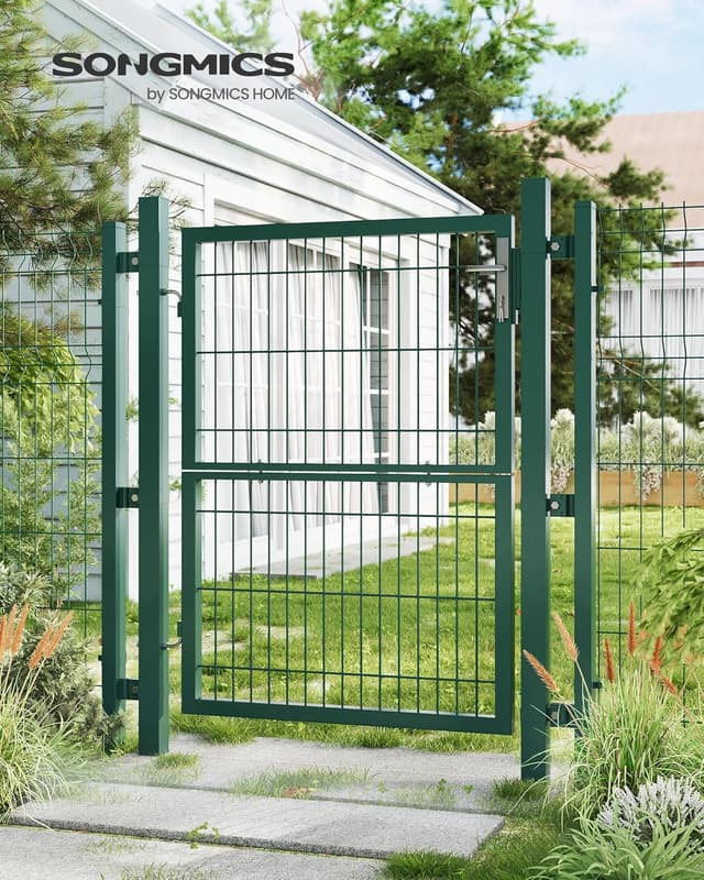 Detalle 2 de SONGMICS abschließbares Gartentor aus verzinktem Stahl, 106 x 125 cm (B x H) – grün GGD175L