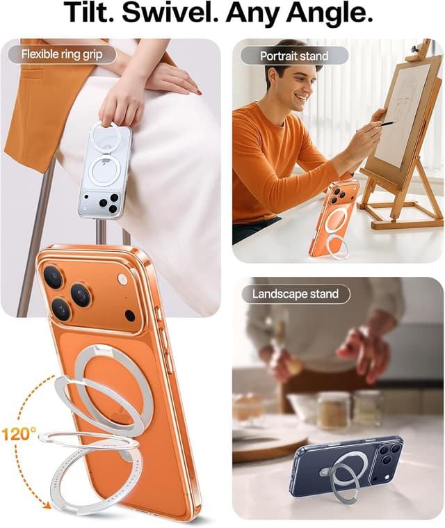 Detalle de TORRAS Ostand Magnetic Case for iPhone 17 Pro Max (MagSafe) with Built-In Stand & Camera Control Button, Clear Slim Soft Edge