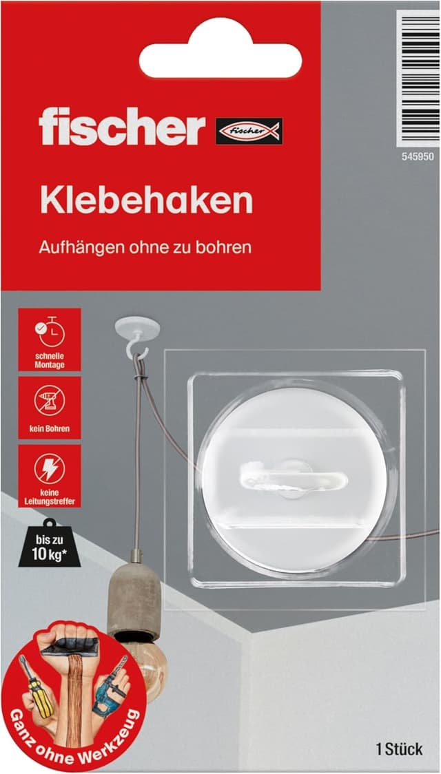 Detalle de Fischer crochets adhésifs 1 kit complet avec crochet et colle, chiffon de nettoyage (sans outils) – 545950