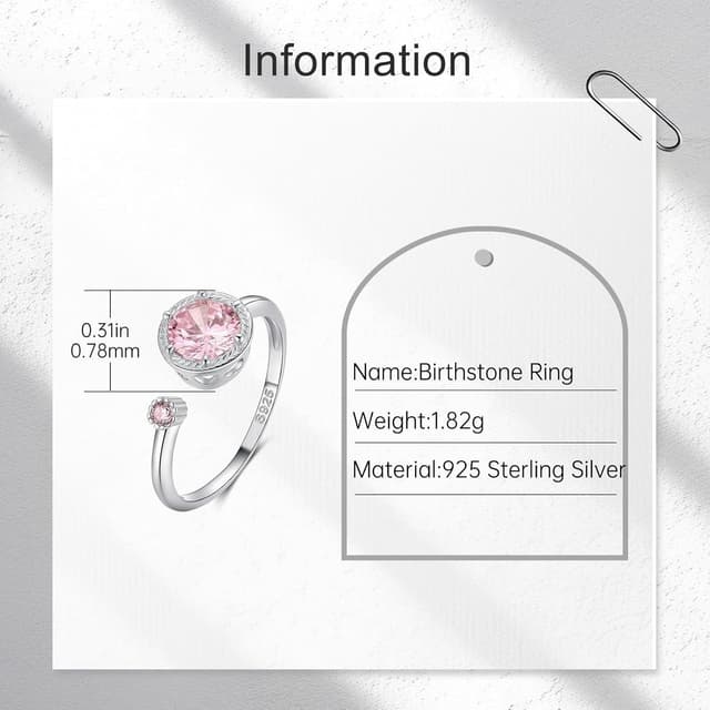 Detalle de Qings Oktober Birthstone Ring aus 925 Sterling Silber mit Turmalin-Optik und verstellbarer Zirkonia