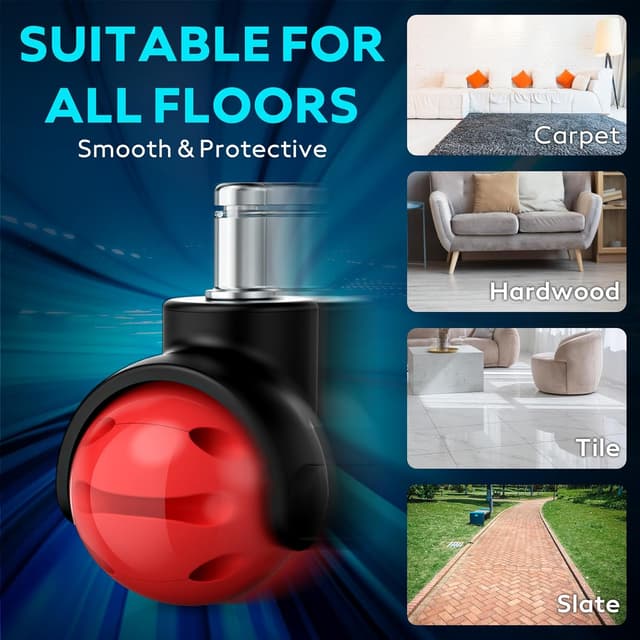 Detalle 2 de WEWILL Kugel Bürostuhl Rollen 11×22 mm (5er Set) – 360° Allrichtungsrollen, leise & leichtgängig