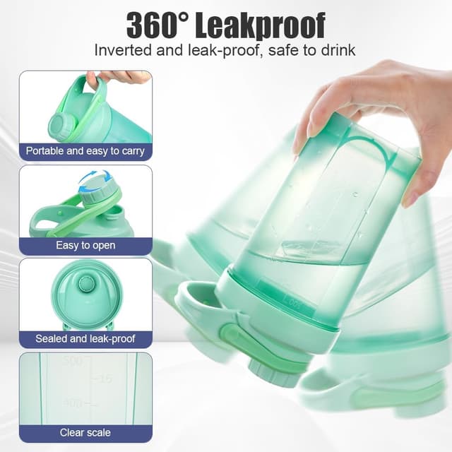 Detalle de Alaoo Protein Shaker (2er-Set) 500 ml – BPA-frei, auslaufsicher mit Messskala und Mixball