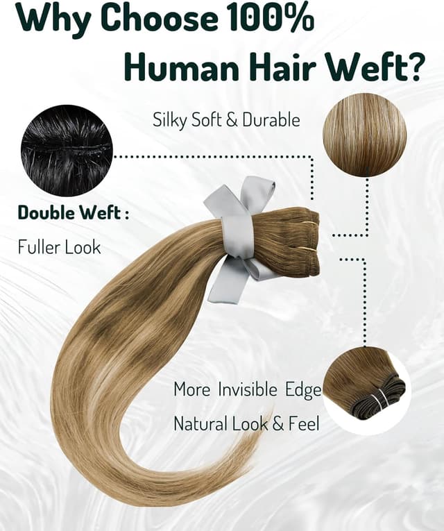 Detalle 2 de RUNATURE Extension Capelli Veri Tessitura Balayage 12 pollici (30 cm) castano scuro mix