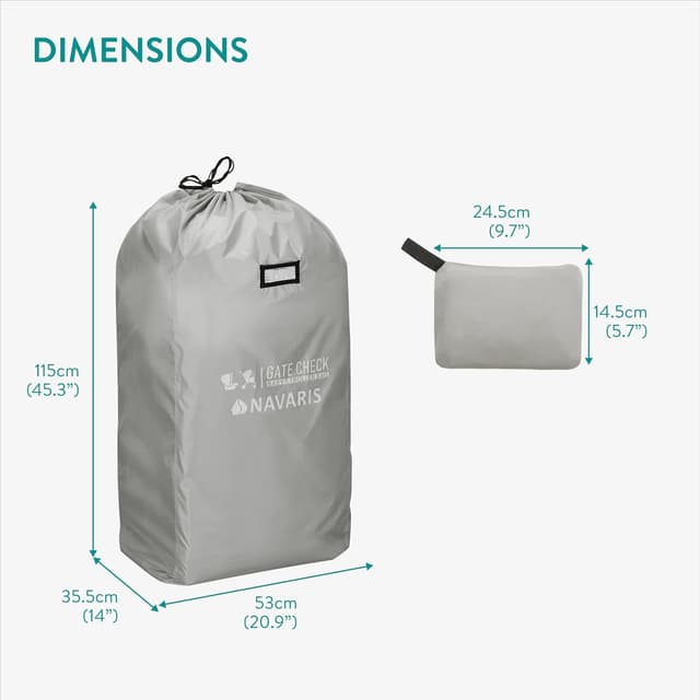 Detalle 2 de Navaris Gate Check Transport Bag for Baby Seat (Waterproof 210D) – Light Grey, 114 x 53 x 35cm