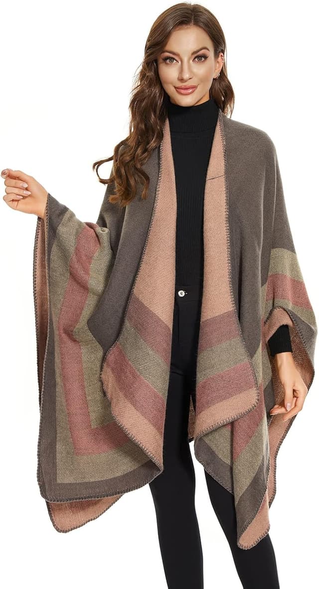 Detalle 1 de Colornival poncho donna elegante con fronte aperto in tessuto morbido tipo pashmina