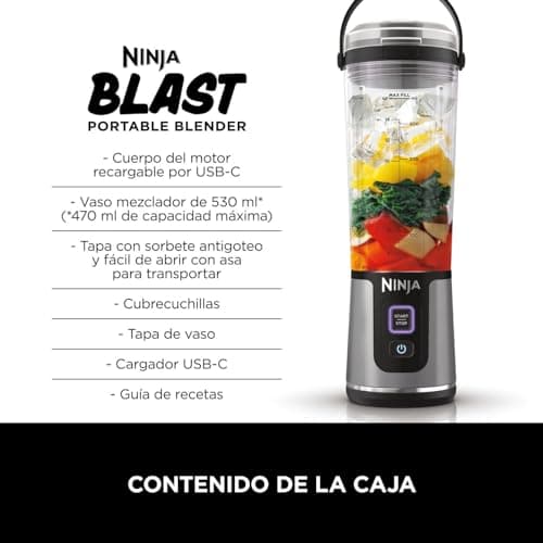 Thumbnail 14 de Ninja Blast Batidora portátil BC151EUBK 530 ml y tapa antigoteo