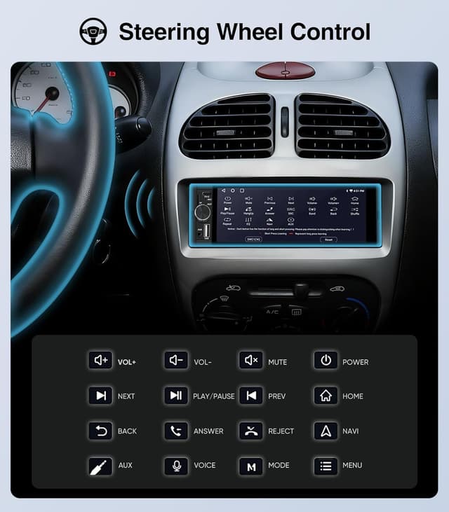 Detalle de AINAVI 6.36-Inch Single-DIN Touchscreen Car Stereo with Wireless CarPlay & Android Auto