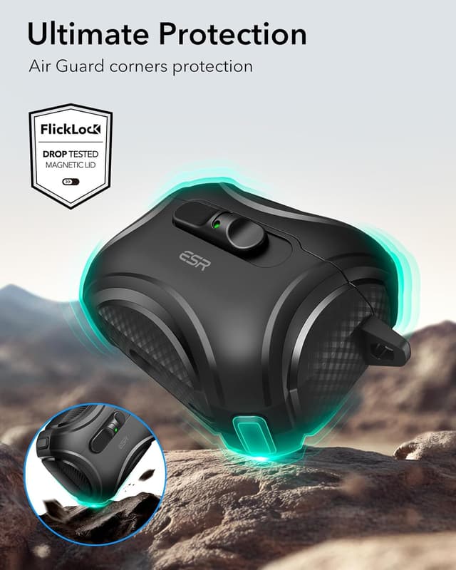 Thumbnail 6 de ESR AirPods Pro 3 (2025) Case with MagSafe, Drop-Proof Lock & Slide Open (Black) – Cyber Series